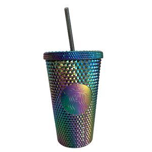 NWT Starbucks OIL SLICK Cold Cup Grande BLACK BLING Tumbler Rainbow Studded 2023
